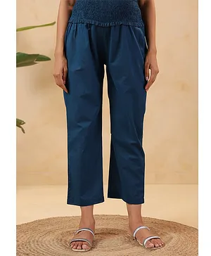 Ikk Kudi by Seerat Cotton Woven Solid
                              High Waist Maternity Pant - Peacock Blue