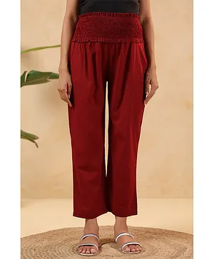Ikk Kudi by Seerat Cotton Woven Solid
                              High Waist Maternity Pant - Maroon