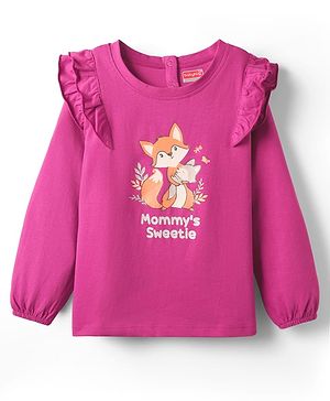 Babyhug 100% Cotton Knit Full Sleeves Top with Fox Print - Dark Pink