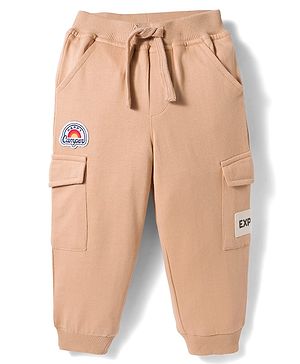 Babyhug French Terry Knit Full Length Lounge Pant Set With Text Badge - Cream