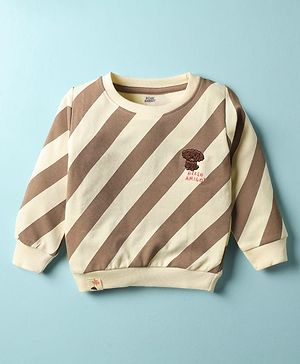 Pink Rabbit Looper Knit Full Sleeves T-Shirt With Stripes &  Hello Amigo Embroidery - Cream