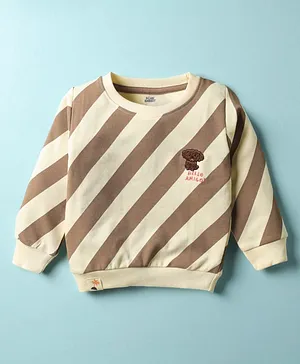 Pink Rabbit Looper Knit Full Sleeves T-Shirt With Stripes &  Hello Amigo Embroidery - Cream