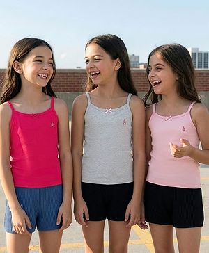 Pine Kids Cotton Elastane Knit Singlet Sleeves Solid Color Slips Pack of 3 (Color May Vary)