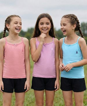 Pine Kids Cotton Lycra Knit Sleeveless Solid Color Slips Pack of 3 ( Color May Vary)