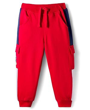 Babyhug French Terry Knit Full Length Lounge Pant  With Text Print - Red