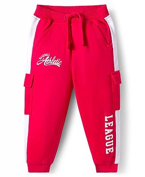Babyhug French Terry Knit Full Length Lounge Pant with Text Print - Red