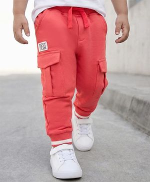 Babyhug French Terry Knit Full Length Lounge Pant With Text Badge - Rust Orange
