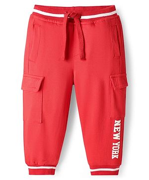 Babyhug French Terry Full Length Lounge Pant with New York Print - Red