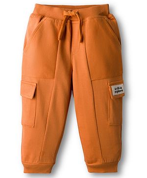 Babyhug Knit Full Length French Terry Lounge Pant With Text Patch - Brown