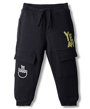 Babyhug French Terry Knit Full Length Lounge Pant With Text Print - Black