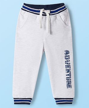 Babyhug French Terry Knit Full Length Lounge Pant With Text Print - Grey