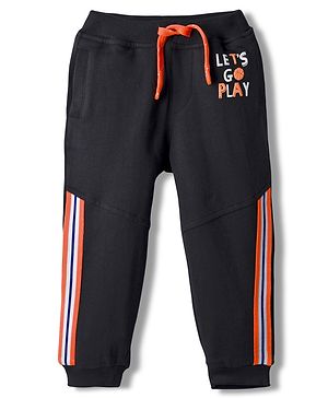 Babyhug French Terry Knit Full Length Lounge Pant With Text Print - Black