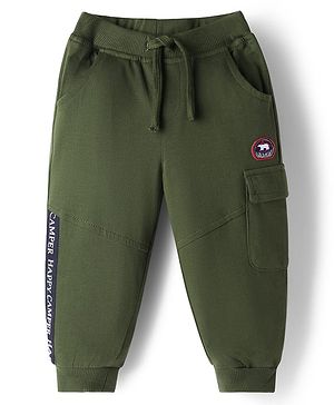 Babyhug French Terry Knit Full Length Lounge Pant with Text Patch Detailing - Green