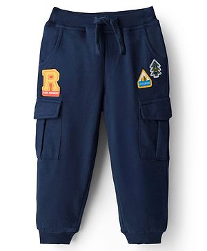 Babyhug French Terry Knit Full Length Lounge Pant With Text Print - Navy Blue