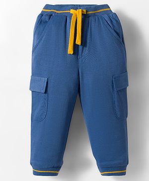Babyhug French Terry Knit Full Length Solid Color Lounge Pant with Pocket - Blue