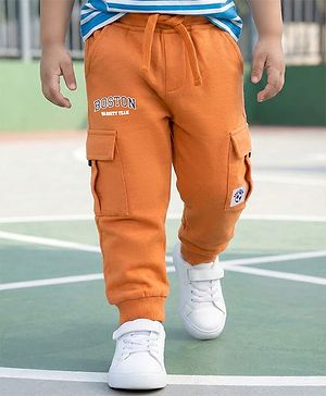 Babyhug Terry Knit Full Length Lounge Pant With Text Print - Orange