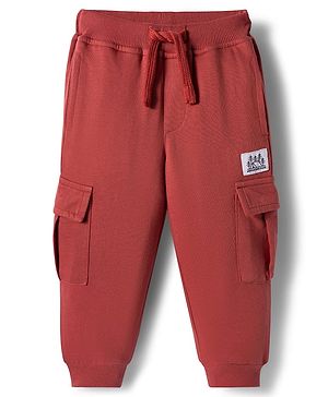 Babyhug French Terry Knit Full Length Lounge Pant With Text Patch - Brown