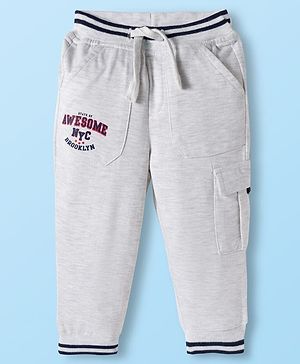 Babyhug Knit Full Length French Terry Lounge Pant With Text Print - White