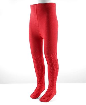 Cute Walk by Babyhug Cotton Knit Anti Bacterial Tights With Cable Knit Design - Red