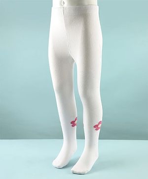 Cute Walk by Babyhug Cotton Knit Anti Bacterial Tight With Floral Design - White