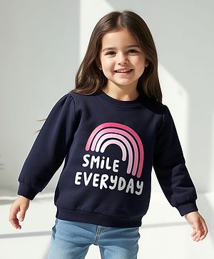 Babyhug 100% Cotton Full Sleeves Sweatshirt Text & Rainbow Graphics - Navy Blue