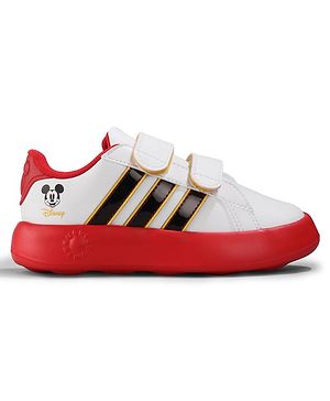 ADIDAS KIDS Velcro Closure Grand Court Mickey Casual Shoes with Stripes - White