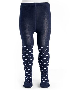 Cutewalk by Babyhug Cotton Knit Anti Bacterial Footed Tights With Heart Design - Navy Blue