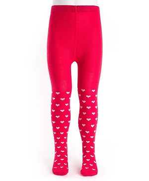 Cutewalk by Babyhug Cotton Knit Anti Bacterial Footed Tights With Heart Design - Red