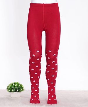 Cute Walk by Babyhug Cotton Knit Anti-bacterial Tights with Star Design - Red