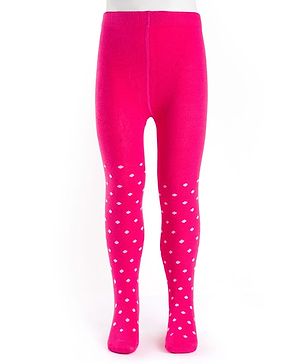 Cute Walk by Babyhug Cotton Knit Anti Bacterial Footed Tights With Polka Dot Design - Dark Pink
