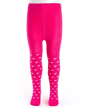 Cute Walk by Babyhug Cotton Knit Anti Bacterial Footed Tights With Heart Design - Dark Pink