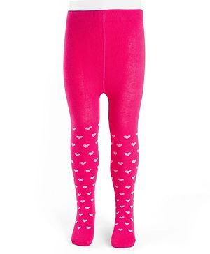 Cutewalk by Babyhug Cotton Knit Anti Bacterial Footed Tights With Heart Design - Dark Pink