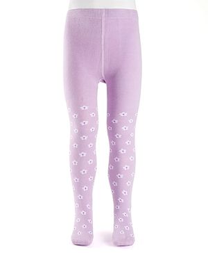 Cutewalk by Babyhug Cotton Knit Anti Bacterial Footed Tights With Floral Design - Lavender