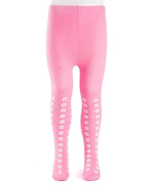 CutecWalk by Babyhug Cotton Knit Anti Bacterial Footed Tights With Floral Design - Light Pink