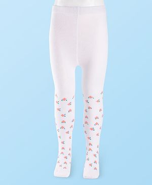 Cutewalk by Babyhug Cotton Knit Anti Bacterial Footed Tights With Floral Design - White