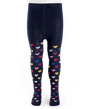 Cute Walk by Babyhug Cotton Knit Anti Bacterial Footed Tights With Heart Design - Navy Blue
