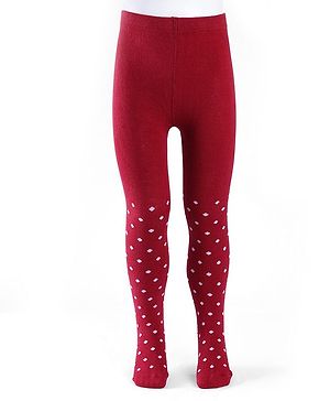 Cute Walk by Babyhug Cotton Knit Anti Bacterial Footed Tights with Polka Dot Design - Maroon