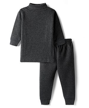 Bodycare Cotton Full Sleeves Solid Colour Turtle Neck Thermal Vest & Pant Set - Grey