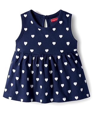 Babyhug Single Jersey Sleeveless Frock with Heart Print - Navy
