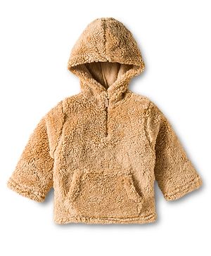 Babyhug Knit Full Sleeves Solid Color Hooded Fur Sweatshirt with Kangaroo Pocket - Beige