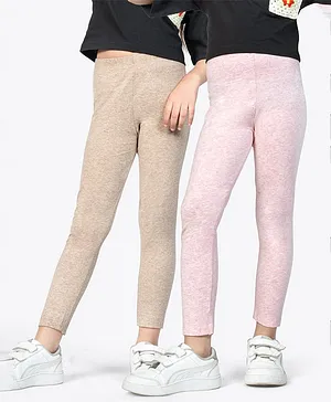 Ariel Cotton Knit Pack Of 2 Solid Non
                              Transparent Leggings - Brown & Pink