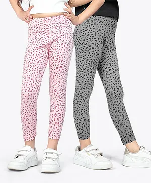 Ariel Cotton Knit Pack Of 2 Leopard
                              Printed Non Transparent Leggings - Grey
                              & Pink