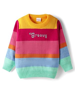 Babyhug Knitted Full Sleeves Pullover Sweater With Color Block Design - Multicolor