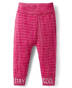 Babyhug Knit Full Length Woollen Pant With Text Embriodery - Pink