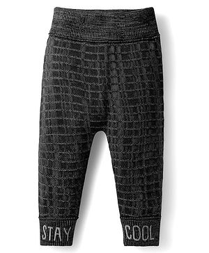 Babyhug Knit Full Length Woollen Pant With Text Embriodery - Charcoal Grey
