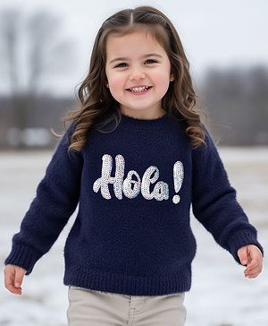 Babyhug Knit Full Sleeves Pullover Sweater with Sequin Detailing - Navy Blue