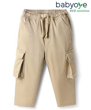 Babyoye Cotton Lycra Woven Solid Color Trouser with Cargo Pocket - Beige