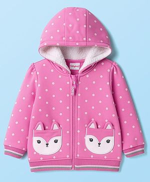 Babyhug Cotton Knit Full Sleeves Hooded Sweatjacket with Polka Dots Print - Pink