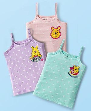 Babyhug Disney Knit Sleeveless Slips with Winnie the Pooh Graphic Pack of 3 - Mint Lilac & Pink