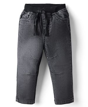 Babyhug Cotton Denim Full Length Solid Colour Jeans With Stretch - Black